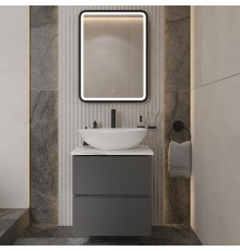 Мебель для ванной комнаты STWORKI Колдинг 60 антрацит, с раковиной Moduo 55 Leaf, столешница белая матовая