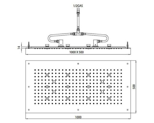 BOSSINI DREAM-XL RECTANGULAR Верхний душ 1000 x 500 мм, с 12 LED (белый), блок питания/управления, цвет: хром. WI0382.030