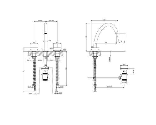 Gessi Origini Смеситель для раковины на 3 отв, с донным клапаном, цвет: Finox Brushed Nickel. 66013#149