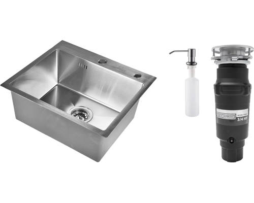 Комплект Мойка Wisent 5044 с дозатором, сатин + Измельчитель Bone Crusher BC 910-SL-Slim Line