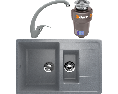 Комплект Мойка кухонная Ulgran U-205 -342 графитовая + Смеситель U-007 -342 графитовый + Измельчитель Bort Titan Max Power