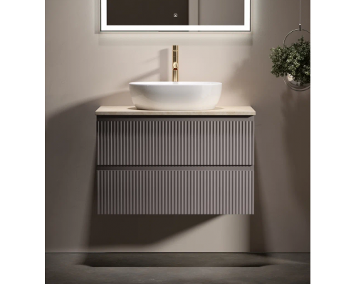 Тумба с раковиной Sancos Snob R 80 см, doha soft, столешница бежевая, раковина CN6019