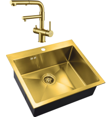 Комплект Мойка кухонная Zorg Inox PVD Inox Pvd SZR-5951 bronze + Смеситель Sanitary SZR-3216 Bronze бронза