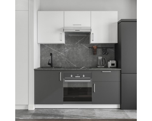 Кухонный гарнитур Domaci Болонья 180 см, фасад графит, белый, ручка хром, столешница луна KUH-767424