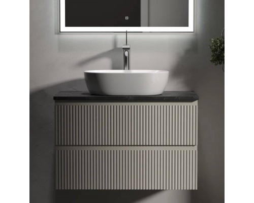 Тумба под раковину Sancos Snob R 80 со столешницей, beige soft, черный мрамор, с отв. под смеситель Тумба под раковину Sancos Snob R 80 со столешницей, beige soft, черный мрамор, с отв. под смеситель