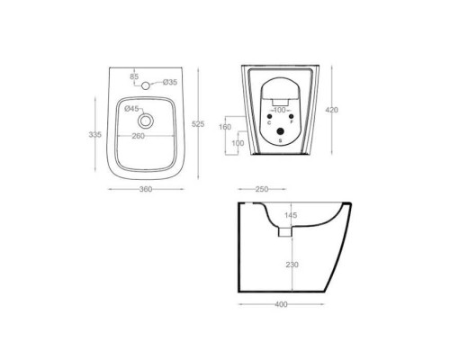 Artceram A16 Биде напольное 36х52см., 1 отв., цвет: notte. ASB002 36 00