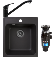 Комплект Мойка кухонная GranFest Quarz Z17 черный + Смеситель Domaci Солерно DC-3009 морион + Измельчитель Bort Master Eco 91275752