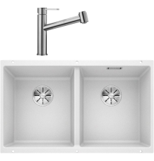 Комплект Мойка кухонная Blanco Subline 350/350-U белая + Смеситель Ambis-S 523119
