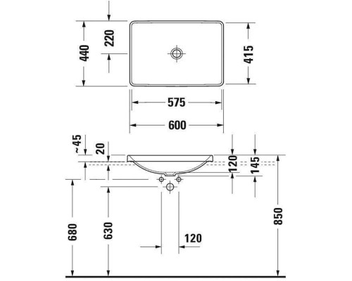 Duravit D-Neo Раковина встраиваемая сверху 60х44см, без перелива, без отв., WonderGliss, цвет: белый . 03586000791 Duravit D-Neo Раковина встраиваемая сверху 60х44см, без перелива, без отв., WonderGliss, цвет: белый . 03586000791