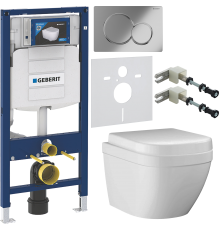 Комплект Унитаз подвесной Grohe Euro Ceramic 3920600H компактный + Крышка 39331001 + Инсталляция Geberit Duofix UP 320 111.300.00.5 + Кнопка Sigma 01 115.770.21.5 хром + Крепления 111.815.00.1 к стене + Шумоизоляция 156.050.00.1