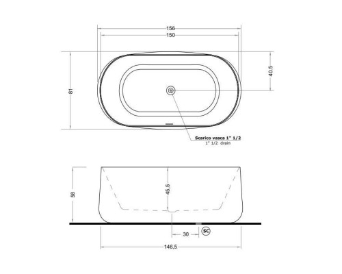 Gruppo Treesse Calida Ванна 155х80х55см., отдельностоящая, акриловая, c переливом, сифон, цвет: белый глянцевый. V035BL