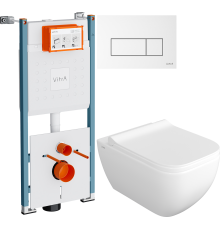 Комплект Унитаз подвесной VitrA Shift 7742B003-0075 белый глянцевый + Крышка DIWO Шифт 0405 с микролифтом + Инсталляция V-Fix Core 732-5800-01PV + Кнопка Root Square 740-2300 белая глянцевая