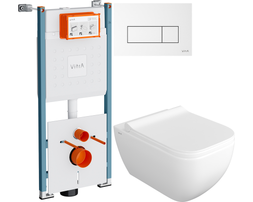 Комплект Унитаз подвесной VitrA Shift 7742B003-0075 белый глянцевый + Крышка DIWO Шифт 0405 с микролифтом + Инсталляция V-Fix Core 732-5800-01PV + Кнопка Root Square 740-2300 белая глянцевая