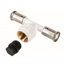 Тройник HENCO ВР c черной заглушкой BP04 1/2 ПВДФ пресс (белый), 26x1/2 x26 13PKW-260426BP