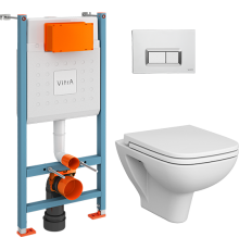 Комплект VitrA S20 9004B003-7207 подвесной унитаз безободковый, с микролифтом + инсталляция + кнопка