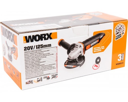 Угловая шлифмашина аккумуляторная WORX WX803.9, 20В, 125 мм, без АКБ и ЗУ