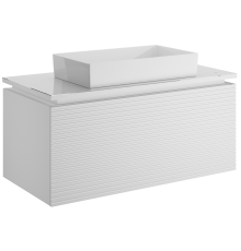 Тумба с раковиной STWORKI Рандерс 100, белая, подвесная, с подсветкой, раковина Sanita luxe Novel Slim 60