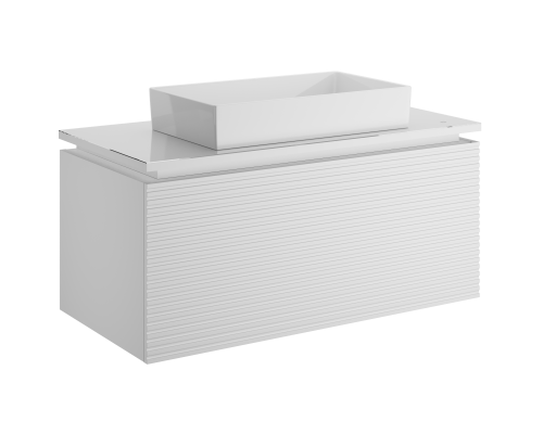 Тумба с раковиной STWORKI Рандерс 100, белая, подвесная, с подсветкой, раковина Sanita luxe Novel Slim 60