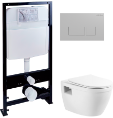 Комплект Унитаз подвесной BelBagno Loto BB070CHR/SC безободковый + Инсталляция EWRIKA ProLT 0026-2020 + Кнопка 0040 хром матовый