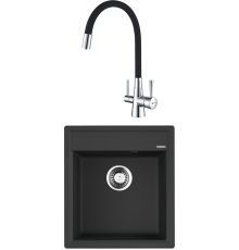 Комплект Мойка кухонная Omoikiri Daisen 46-BL черная + Смеситель Lemark Comfort LM3075C с гибким изливом, хром, черный