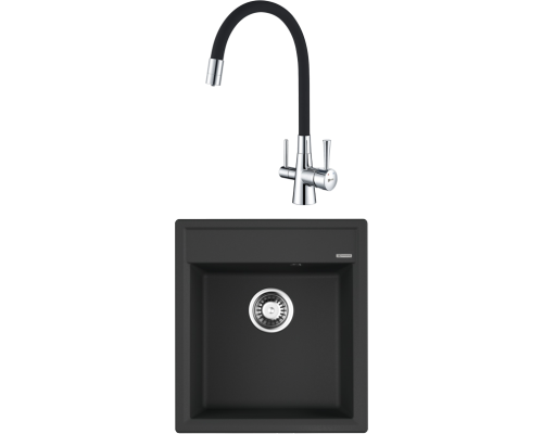 Комплект Мойка кухонная Omoikiri Daisen 46-BL черная + Смеситель Lemark Comfort LM3075C с гибким изливом, хром, черный