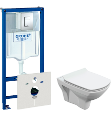 Комплект Унитаз подвесной Cersanit Carina XL Clean On DPL EO slim + Инсталляция Grohe Rapid SL 38772001 3 в 1 с кнопкой смыва + Шумоизоляция 37131000
