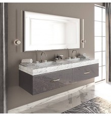 VITAGE milldue edition HILTON Тумба подвесная 180х56х32см, мраморная столешница с 2 раковинами, отделка: стекло twill smoke. 5802.93,  7339.93 SX,  7339.93 DX,  4356.180.T06.3.2