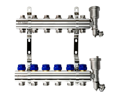Комплект коллекторов Ридан FHF-6R set с кронштейнами и воздухоотводчиками, 6 контуров 088U0706R