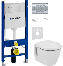 Комплект Унитаз подвесной Ideal Standard Connect E781901 с функцией биде + Крышка + Инсталляция Geberit Duofix Delta 458.149.21.1 с кнопкой смыва, хром + Шумоизоляция