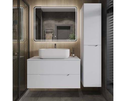 Мебель для ванной комнаты Orange Line 100 подвесная, 2 ящика, матовая белая с раковиной B03-600W