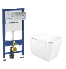 Комплект Унитаз подвесной STWORKI Молде S23401WH + Инсталляция Geberit Delta 20 458.118.21.2 с кнопкой смыва, хром