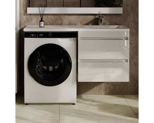 Тумба с раковиной Style Line Даллас Леон 120 R Люкс Plus подвесная, белая, для стиральной машины