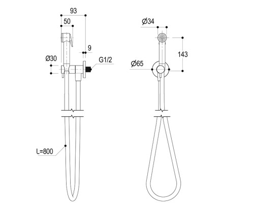 Ritmonio Diametro35 Гигиенический душ с лейкой из латуни, шлангом 800mm, шланговым соединением с держателем и запорным краном, цвет: Brushed. 72J026IX