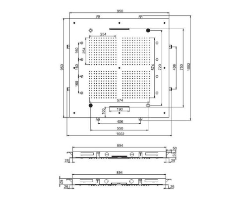 Carlo Frattini Wellness Верхний душ Harmonia 95x95см, встраиваемый, 3 режима: дождь, 8 форсунок, 2 каскада; Bluetooth,хромотерапия LED, цвет: хром. F2900CR