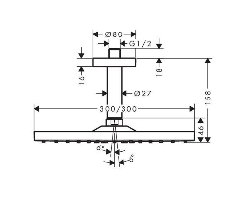 Hansgrohe Raindance Верхний душ, 300х300мм, 1 jet, потолочный держателем, цвет: белый матовый. 26250700