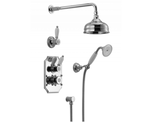 HUBER Victorian Комплект:термостатический смеситель c запорным вентилем,переключатель,верхний душ Easy Clean,ручной душ со шлангом на держателе,вывод, цвет: хром. 913.VT02H.CR