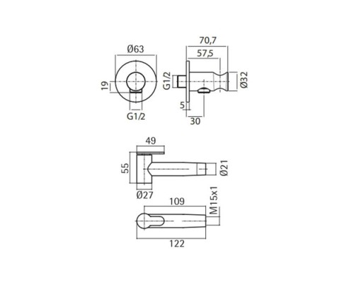 QuadroDesign Source Гигиенический душ, настенный, цвет: brushed stainless steel. ID022AS
