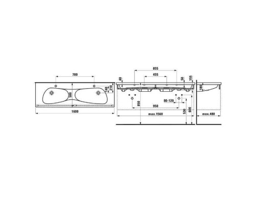 Laufen Palomba Раковина 160x50х4 см, с 1 отв., двойная, цвет: белый. 8.1480.9.000.104.1 Laufen Palomba Раковина 160x50х4 см, с 1 отв., двойная, цвет: белый. 8.1480.9.000.104.1