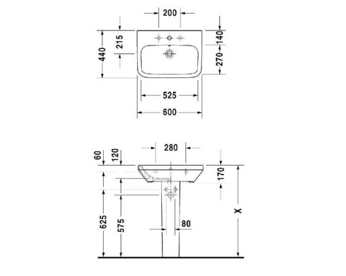 Duravit DuraStyle Раковина 60х44см., 1 отв., подвесная, с пьедесталом, с переливом, цвет: белый. 2319600000, 0858290000 Duravit DuraStyle Раковина 60х44см., 1 отв., подвесная, с пьедесталом, с переливом, цвет: белый. 2319600000, 0858290000