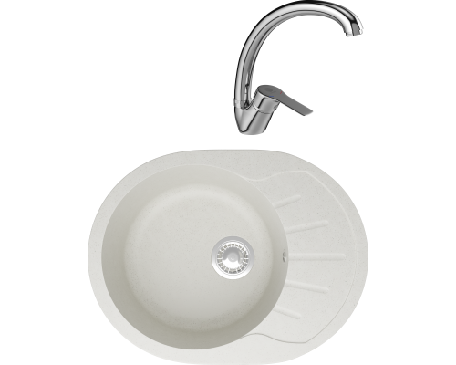 Комплект Мойка кухонная Domaci Болонья М-10-001 белая + Смеситель Равенна