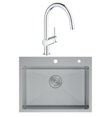 Комплект Мойка D K DKS605004 сатин + Смеситель Grohe Minta 3291800E хром