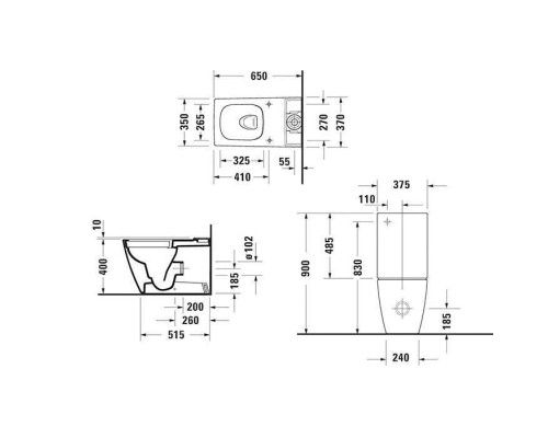 Duravit Viu Унитаз напольный 35x65см, rimless,слив универсальный, с креплением, цвет: белый. 2191090000,  0942000005