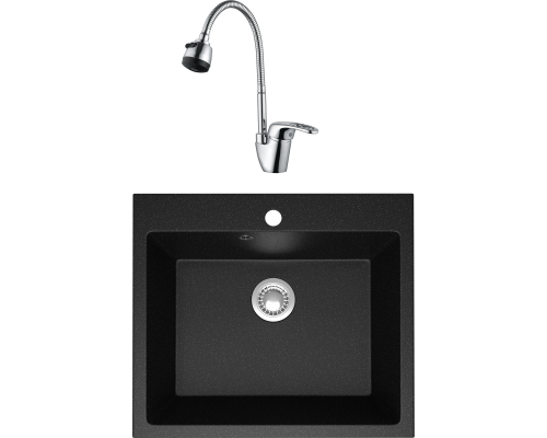 Комплект Мойка кухонная Domaci Болонья М-44-002 черная + Смеситель Ливорно WFD04163B