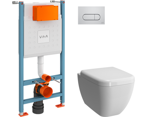 Комплект Унитаз подвесной VitrA Shift 7742B003-0075 белый глянцевый + Крышка 91-003-009 с микролифтом, петли хром + Инсталляция V-Fix Core 732-5800-01 с кнопкой смыва Root R 740-2280 хром Комплект Унитаз подвесной VitrA Shift 7742B003-0075 белый глянцевый + Крышка 91-003-009 с микролифтом, петли хром + Инсталляция V-Fix Core 732-5800-01 с кнопкой смыва Root R 740-2280 хром