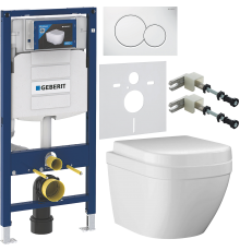 Комплект Унитаз подвесной Grohe Euro Ceramic 39206000 компактный + Крышка 39330001 с микролифтом + Инсталляция Geberit Duofix UP 320 111.300.00.5 + Кнопка Sigma 01 115.770.11.5 белая + Крепления 111.815.00.1 к стене + Шумоизоляция 156.050.00.1