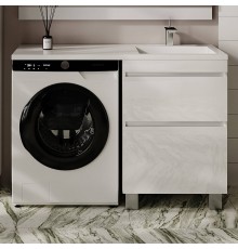 Тумба с раковиной Style Line Даллас Леон 120 R Люкс Plus напольная, белая, для стиральной машины, 2 ящика