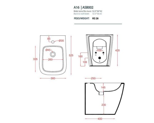 Artceram A16 Биде напольное 52,5х36хh42см, с 1 отв под смеситель, цвет: черный матовый. ASB002 17 00 nero matt *1 Artceram A16 Биде напольное 52,5х36хh42см, с 1 отв под смеситель, цвет: черный матовый. ASB002 17 00 nero matt *1