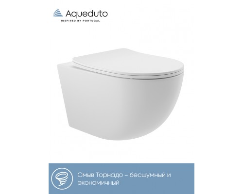Унитаз подвесной Aqueduto Ovo Tornado OVOT2120 безободковый, с микролифтом, матовый белый