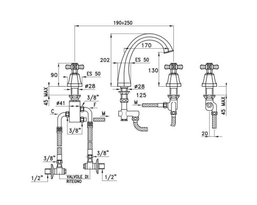 Stella Eccelsa Смеситель для раковины на 3 отверстия 3223TC, цвет: золото. EC 00022 AU00