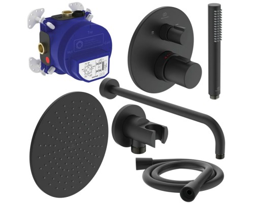 Ideal Standard Ceratherm T100 Душевой комплект: встраиваемый термостатический смеситель, верхний душ Oslash;30см., держатель, лейка для душа и шланг 175см., цвет: черный матовый. A7573XG